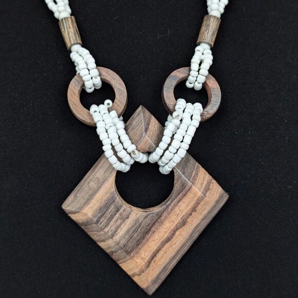 Vintage Beaded Wooden Statement Necklace - Picture 3 of 5